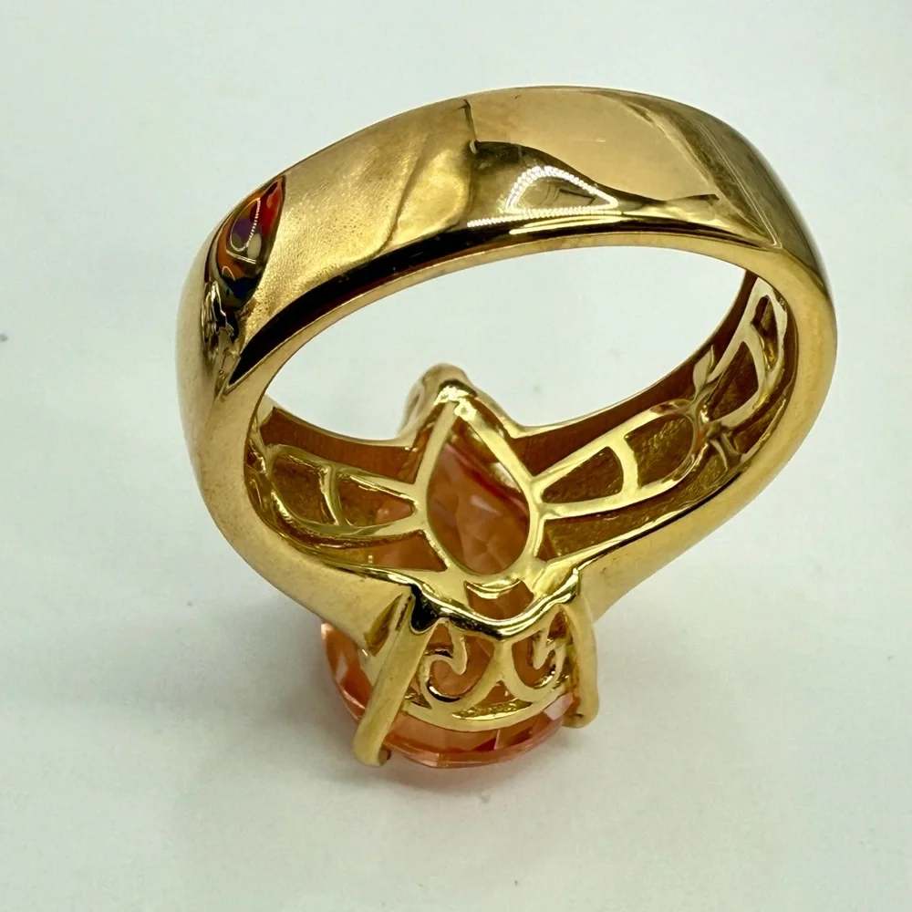NWT Morganique Quartz 5.35ct Pear Solitaire Ring 18K Vermeil YG over 925 Size 6 - Picture 9 of 17